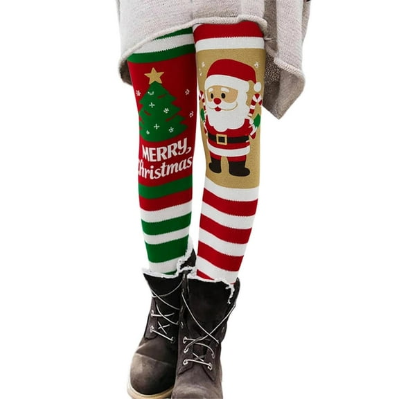 Fiaer Christmas Women's Leggings Santa High Waisted Xmas Tight Trousers Plus Size Stretch Tummy Control Yoga Pants Red2 XL