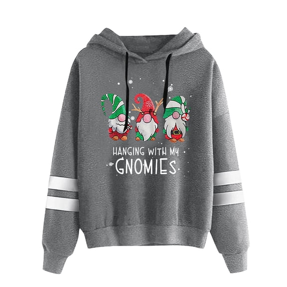 Fiaer Christmas Womens Hoodie Funny Graphic Plus Size Holiday Hooded Sweatshirts Drawstring Long Sleeve Baggy Fit Tops Grey1 M