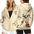 thumbnail image 1 of Fiaer Christmas Womens Hoodies Oversized Cute Graphic Full Zip up Hooded Jacket Drawstring Long Sleeve V-Neck Pocket Hooded Sweatshirts Beige L, 1 of 5