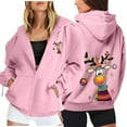 thumbnail image 1 of Fiaer Christmas Womens Hoodies Oversized Cute Graphic Full Zip up Hooded Jacket Drawstring Long Sleeve V-Neck Pocket Hooded Sweatshirts Pink M, 1 of 5