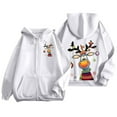 thumbnail image 1 of Fiaer Christmas Women Hoodie Full Zip up Reindeer Graphic Xmas Hooded Jackets Oversized Sweatshirts Long Sleeve Drawstring Pocket Tops White XL, 1 of 5