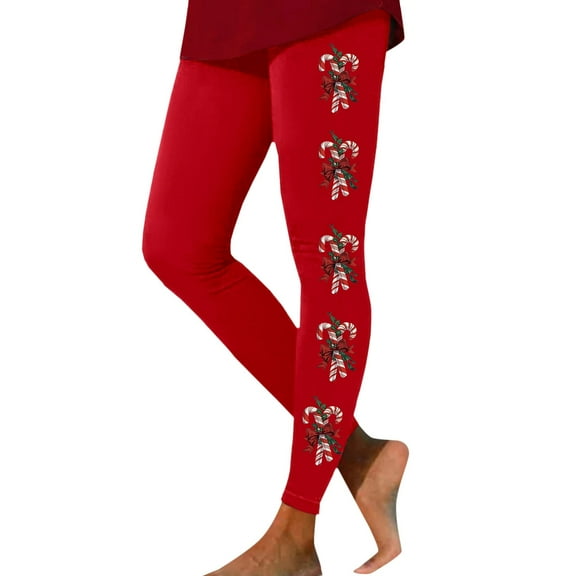 Fiaer Christmas Womens Leggings Plus Size Candy Sticks Yoga Pants High Waisted Trendy Stretch Comfort Tight Trousers Red XXL