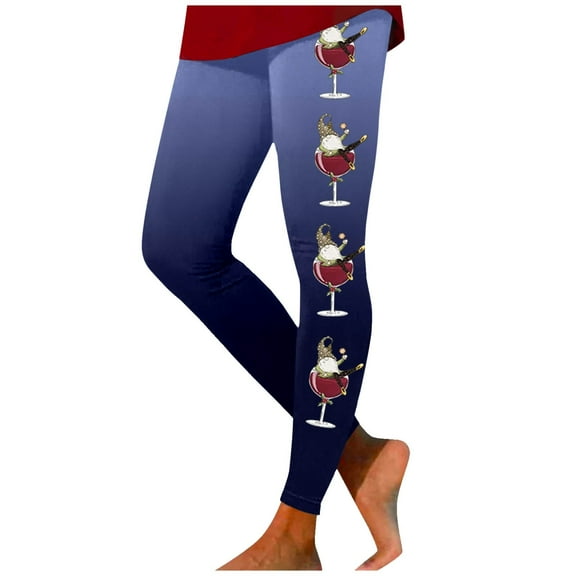 Fiaer Christmas Womens Leggings Plus Size High Waisted Xmas Pants Stretch Funny Graphic Comfort Slim Fit Trousers Blue M
