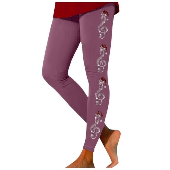 Fiaer Christmas Womens Leggings Soft Stretch Plus Size Xmas Yoga Pants Printed Slim Fit High Waisted Holiday Trousers Purple XXL