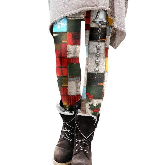 Fiaer Christmas Womens Leggings Trendy High Waisted Xmas Yoga Pants Plus Size Color Blocking Slim Fit Trousers Grey XXL