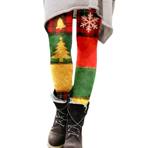 Fiaer Christmas Womens Leggings Trendy High Waisted Xmas Yoga Pants Plus Size Color Blocking Slim Fit Trousers Multicolour S
