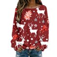 thumbnail image 1 of Fiaer Christmas Womens Long Sleeve T Shirts Plus Size Loose Fit Knit Tops Reindeer Snowflake Loose Fit Funny Graphic Tshirts Dark Red XL, 1 of 4