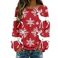 thumbnail image 1 of Fiaer Christmas Womens Long Sleeve T Shirts Plus Size Loose Fit Knit Tops Reindeer Snowflake Loose Fit Funny Graphic Tshirts Red XL, 1 of 4