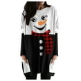 thumbnail image 1 of Fiaer Christmas Womens Long T Shirts with Pockets Oversized Cute Graphic Tunic Tshirts Crew Neck Long Sleeve Color Blocking Tops Black L, 1 of 1