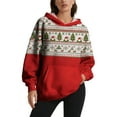 thumbnail image 1 of Fiaer Christmas Womens Oversized Hoodie Trendy Baggy Long Sleeve Hooded Sweatshirts Funny Graphic V Neck Pocket Xmas Tops 1-Red XXS, 1 of 5