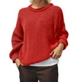 thumbnail image 1 of Fiaer Chunky Knit Sweaters for Women Oversized Crew Neck Loose Fit Solid Color Casual Trendy Long Sleeve Cable Knit Tops Red M, 1 of 4