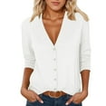 thumbnail image 1 of Fiaer Clearance,3/4 Sleeve Crochet Cardigan for Women,Womens Lightweight Plus Size Button down Sweater,Women's V Neck Loose Fit Soft Knitted Tops White XXL, 1 of 5