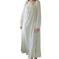 thumbnail image 1 of Fiaer Clearance,Long Sleeve Loose Fit Tunic Nightdress for Women,Women's Square Neck Bow Trendy Longer Nightgowns,Ladies Casual Ruffle Hem Typical Pajamas Dress White L, 1 of 9