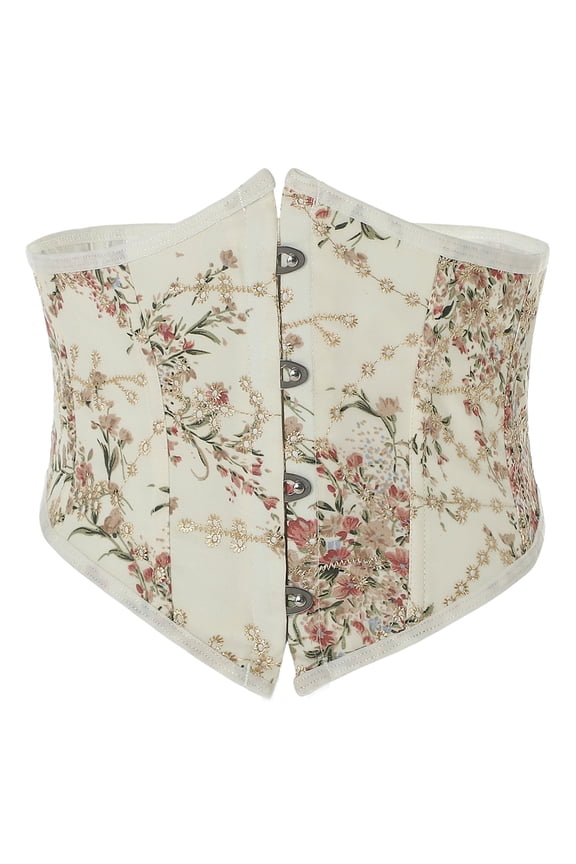 Corset Tops for Women Floral Print Lace up Boned Underbust Retro Waist Push up Bodysuit Bustier Beige XS