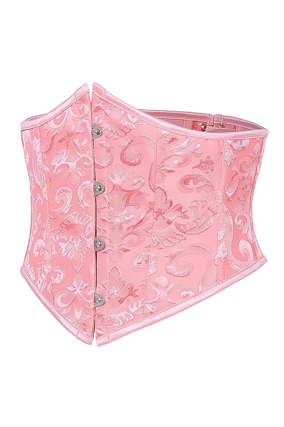 Corset Womens Brocade Underbust Boned Bustier Waist Jacquard Cincher for Halloween Christmas Party Pink M