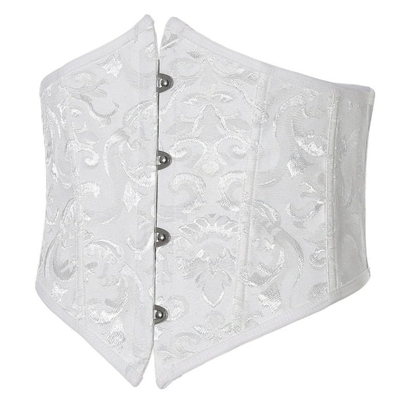 Fiaer Corset Womens Brocade Underbust Boned Bustier Waist Jacquard Cincher for Halloween Christmas Party White XS