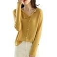 thumbnail image 1 of Fiaer Crew Neck Knitted Cardigan Sweaters Autumn Casual Versatile Solid Button Down Fashion Tops Yellow L, 1 of 5