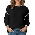 thumbnail image 1 of Fiaer Crew Neck Sweater for Women Trendy Baggy Knitted Pullover Long Sleeve Casual Thermal Warm Comfort Color Blocking Tops Black M, 1 of 5