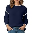 thumbnail image 1 of Fiaer Crew Neck Sweater for Women Trendy Baggy Knitted Pullover Long Sleeve Casual Thermal Warm Comfort Color Blocking Tops Navy M, 1 of 5