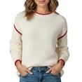 thumbnail image 1 of Fiaer Crew Neck Sweater for Women Trendy Baggy Knitted Pullover Long Sleeve Casual Thermal Warm Comfort Color Blocking Tops White XL, 1 of 5