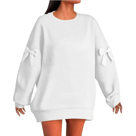 Fiaer Crew Neck Sweatshirts Women Plus Size Long Sleeve Solid Pullover Baggy Fashion Casual Fall Tops White M