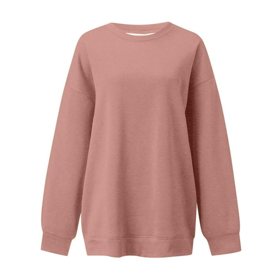 Fiaer,Crew Neck Sweatshirts for Women,Womens Loose Fit Drop Shoulder Oversized Casual Trendy Solid Warm Pullover Rose Gold XXL