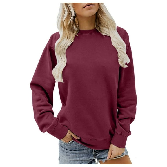 Fiaer,Crewneck Sweatshirts Women,womens Tops Plus Size Long Sleeve Loose Fit Casual Trendy Solid Lightweight Pullover RD3 XL