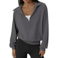 thumbnail image 1 of Fiaer,Crop Tops,Quarter Zip Pullover Women,Fall Plus Size Loose Fit Long Sleeve Sweatshirts for Women,Lapel Collared Trendy No Hooded Hoodies Dark Gray M, 1 of 4