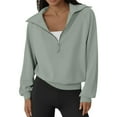 thumbnail image 1 of Fiaer,Crop Tops,Quarter Zip Pullover Women,Fall Plus Size Loose Fit Long Sleeve Sweatshirts for Women,Lapel Collared Trendy No Hooded Hoodies Light Green S, 1 of 4