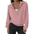 thumbnail image 1 of Fiaer,Crop Tops,Quarter Zip Pullover Women,Fall Plus Size Loose Fit Long Sleeve Sweatshirts for Women,Lapel Collared Trendy No Hooded Hoodies Pink XL, 1 of 3