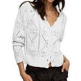 thumbnail image 1 of Fiaer Cropped Cardigan Sweaters For Women Button Down V-Neck Long Sleeve Loose Fit Knit Tops White XL, 1 of 8