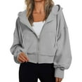 thumbnail image 1 of Fiaer,Cropped Full Zip Hoodies for Women,Womens Casual Trendy Drawstring Hooded Sweatshirts,Women's Plus Size Trendy Tops Grey XL, 1 of 6