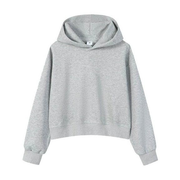 Fiaer Cropped Hoodies for Women Oversized Trendy Long Sleeve Hooded Sweatshirts Baggy Fashion Plain Tops Grey L