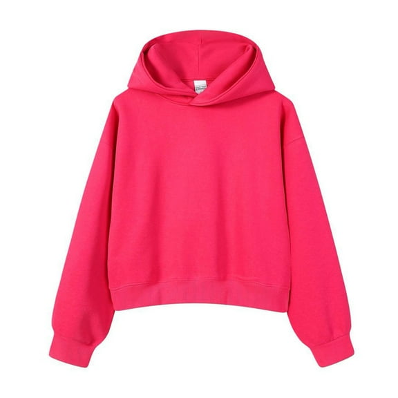 Fiaer Cropped Hoodies for Women Oversized Trendy Long Sleeve Hooded Sweatshirts Baggy Fashion Plain Tops Hot Pink XXL
