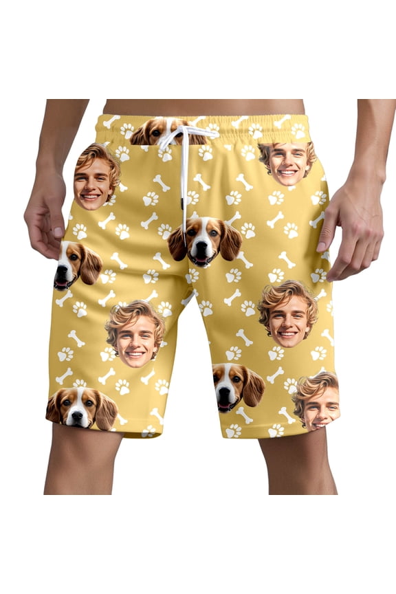 Customized Swim Trunks Personalized Quick Dry Swimwear Board Shorts with Face DIY Gift for Men Yellow XL