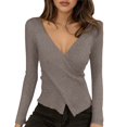 thumbnail image 1 of Fiaer Deep V Neck Sweaters for Women Trendy Long Sleeve Solid Slim Fit Twsit Knot Stretchy Knit Cropped Tops Grey One Size, 1 of 4
