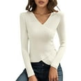 thumbnail image 1 of Fiaer Deep V Neck Sweaters for Women Trendy Long Sleeve Solid Slim Fit Twsit Knot Stretchy Knit Cropped Tops Light Yellow1 One Size, 1 of 4