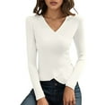 thumbnail image 1 of Fiaer Deep V Neck Sweaters for Women Trendy Long Sleeve Solid Slim Fit Twsit Knot Stretchy Knit Cropped Tops White1 One Size, 1 of 4