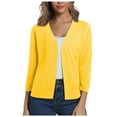 thumbnail image 1 of Fiaer Elegant Simple Knitted Cardigan Sweaters For Women 3/4 Sleeve Loose Fit Solid Color Casual Trendy Tops Yellow XL, 1 of 5