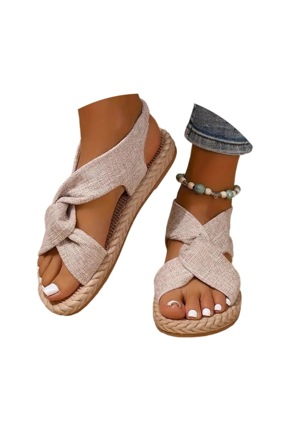 Espadrille Sandals for Women Non-slip Comfort Breathable Sandals Summer Beach Soft Casual Mules with Back Strap Beige 7