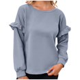 thumbnail image 1 of Fiaer,Fall Crew Neck Sweatshirts for Women,Workout Tops for Women,Plus Size Ruffle Sleeve Loose Fit Long Sleeve Casual Trendy Pullover Grey L, 1 of 5