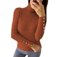 thumbnail image 1 of Fiaer Fall Turtleneck Sweaters for Women Slim Fit Cozy Long Sleeve Solid Lightweight Fashion Comfort Button Decor Knit Tops Brown M, 1 of 7