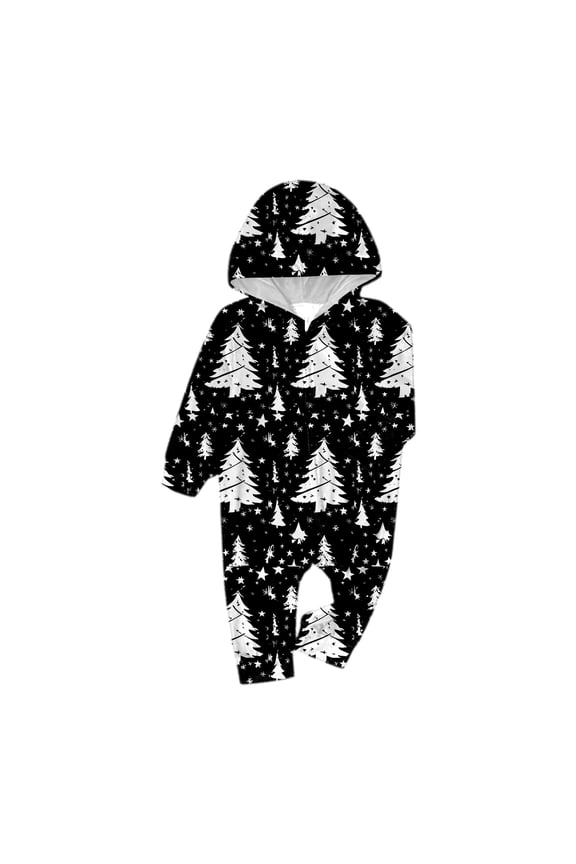 Family Matching Christmas Onesie Pajamas Cute Funny Printed One Piece Xmas Pjs Hooded Holiday Sleepwear Full Zip up Jumpsuit Loungewear Sleepwear Baby 12M