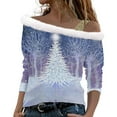 thumbnail image 1 of Fiaer Faux Fur Trim Christmas Women Tshirts Cold Shoulder Xmas Snowflake Shine Graphic Holiday T Shirts Long Sleeve Plus Size Fashion Tops Sky Blue M, 1 of 5