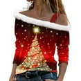 thumbnail image 1 of Fiaer Trim Christmas Women Tshirts Cold Shoulder Xmas Snowflake Shine Graphic Holiday T Shirts Long Sleeve Plus Size Fashion Tops XL, 1 of 5