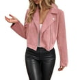 thumbnail image 1 of Fiaer Leather Cropped Jackets for Women Zipper up Plus Size Lapel Collared Long Sleeve Trendy Moto Tops Pink M, 1 of 9