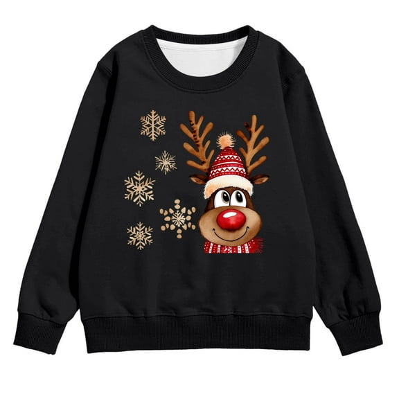 Fiaer Festive Girls Pullover Christmas Tree Print Long Sleeve Crewneck Sweatshirt Soft Casual Winter Top Kids Toddler 01-Black 100