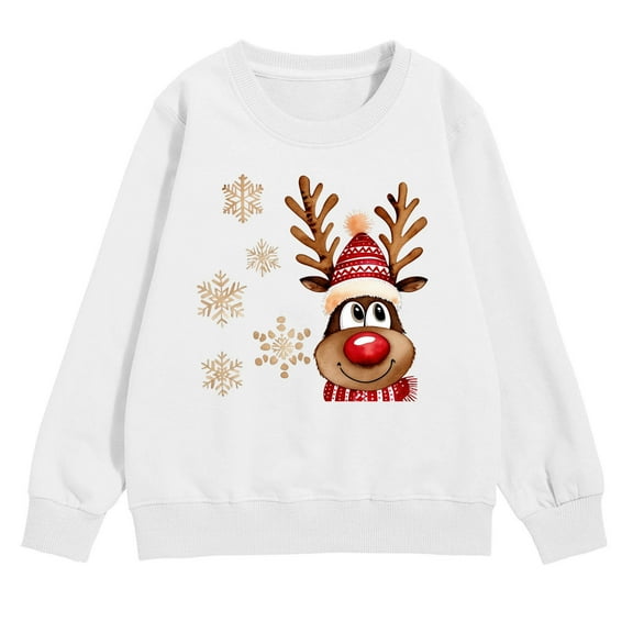Fiaer Festive Girls Pullover Christmas Tree Print Long Sleeve Crewneck Sweatshirt Soft Casual Winter Top Kids Toddler 01-White 80