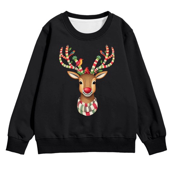 Fiaer Festive Girls Pullover Christmas Tree Print Long Sleeve Crewneck Sweatshirt Soft Casual Winter Top Kids Toddler 02-Black 110