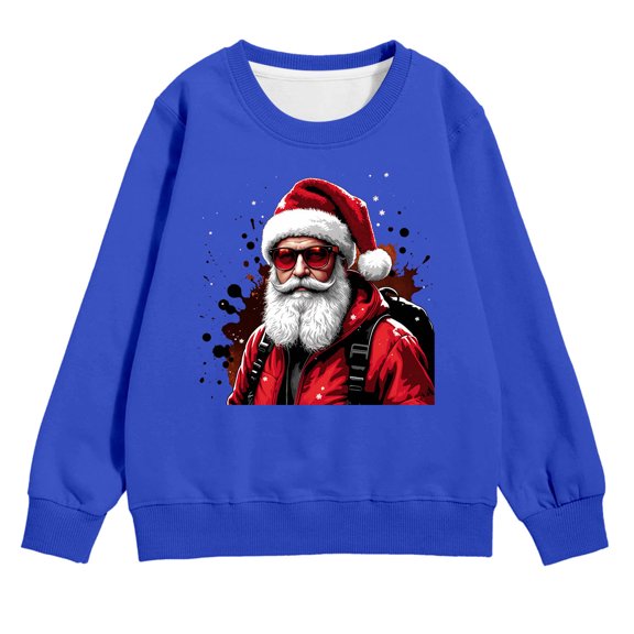 Fiaer Festive Girls Pullover Christmas Tree Print Long Sleeve Crewneck Sweatshirt Soft Casual Winter Top Kids Toddler 06-Blue 140
